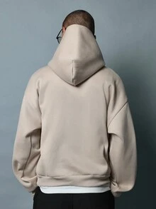 SUMWON Áo hoodie chui đầu phong cách đại học cổ điển 1947 cỡ lớn với thiết kế đính nổi cổ điển, vừa vặn thoải mái cho phong cách thể thao mùa thu đông, thời trang đường phố - Màu Khaki - Xem 2