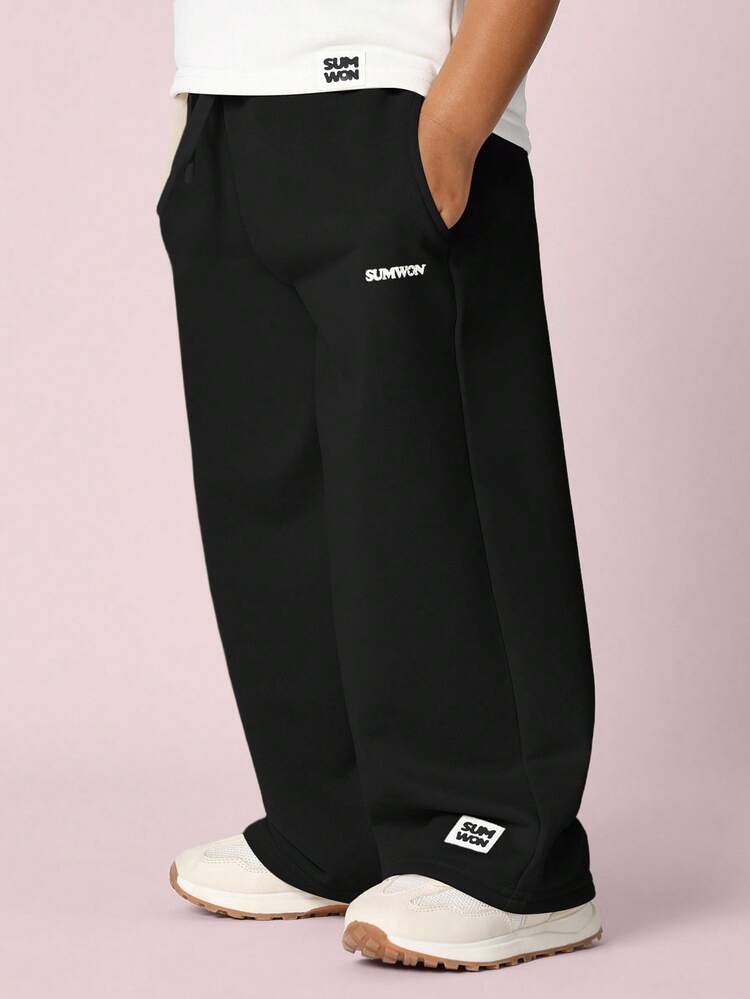 Wide Leg Fleece Sweatpants With Logo Details