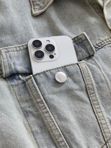 SWAVVY 男士休闲浅蓝色水洗牛仔长袖外套，适合秋季穿着，情侣装 - 淺色水洗藍 - 查看 5