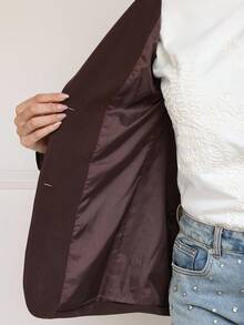 SHEIN Privé VITNOS Women's Luxury Elegant Brown Floral Blazer,Embroidered Fabric Shawl Collar Long Sleeve Coat For Summer Tea Party,Wedding,Business Casual,Dates - Brown - View 10