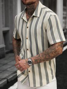 Manfinity CasualCool Men's Casual Striped Polo Collar Shirt - Multicolor - View 6