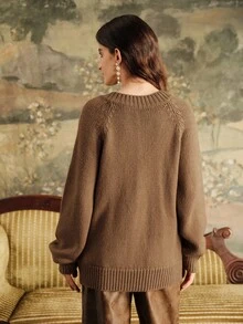 Anewsta New V-Neck Bubble Bead 3D Decor Oversized Slouchy Loose Outerwear To Pair With Coats, Brown Sweater For Women, Winter Clothing - Mocha Brown - View 2