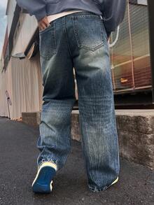 DAZY Men's Solid Color Washed Distressed Blue Jeans, Autumn - Blue - View 2