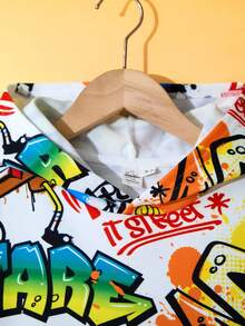 SpongeBob SquarePants | SHEIN 青少年男孩休闲卡通图案超大连帽卫衣 - 彩色 - 查看 4