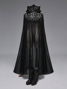 ROMWE EDITION Áo choàng choàng rộng rãi họa tiết ma cà rồng Gothic cổ dơi cỡ lớn cho nữ, họa tiết Halloween - màu đen - Xem 3