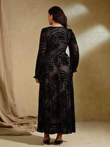 Roveilla Robe longue élégante à col carré vintage pour femmes grandes tailles, tenue de soirée - Noir - Voir 2