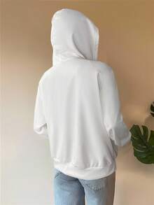 SHEIN EZwear Plus Size Women White Casual Hooded Zip-Up Sweatshirt White Zip Up Hoodie,Fall Clothes For Women Winter Autumn