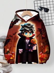 Tween Boy Casual Minimalist Autumn New Pumpkin Lantern Sporty Loose Comfortable Long Sleeve Sweatshirt, Suitable For Autumn/Winter - Multicolor - View 2