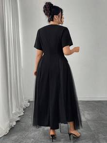 Modelyn 夏季大码优雅纯色网眼拼布连衣裙