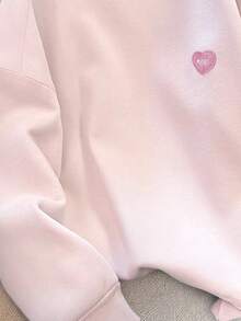 Resyla Women's Heart Embroidery Dropped Shoulder Crew Neck Sweatshirt