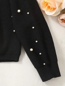 Tween Girl Casual Round Neck Long Sleeve Hollow Bow Knit Sweater, Autumn/Winter Fall - Black - View 3
