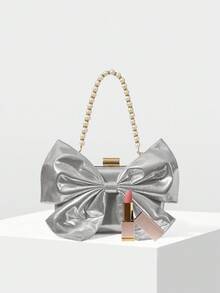 MOTF PREMIUM 蝴蝶结细节 KISS LOCK 晚宴包 - 銀色 - 查看 4