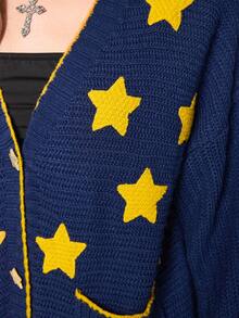 ROMWE EDITION 嬉皮撞色星形针织开衫 - 藏蓝色 - 查看 8