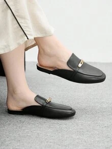CUCCOO BIZCHIC Zapatos mules planos de punta redonda en negro, cómodos mocasines para mujeres, adecuados para ir al trabajo, uso casual y citas - Negro - Ver 8