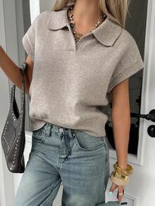 Livesso Áo khoác cardigan dệt kim rộng không tay cho nữ, mùa hè - Cà phê nâu - Xem 4