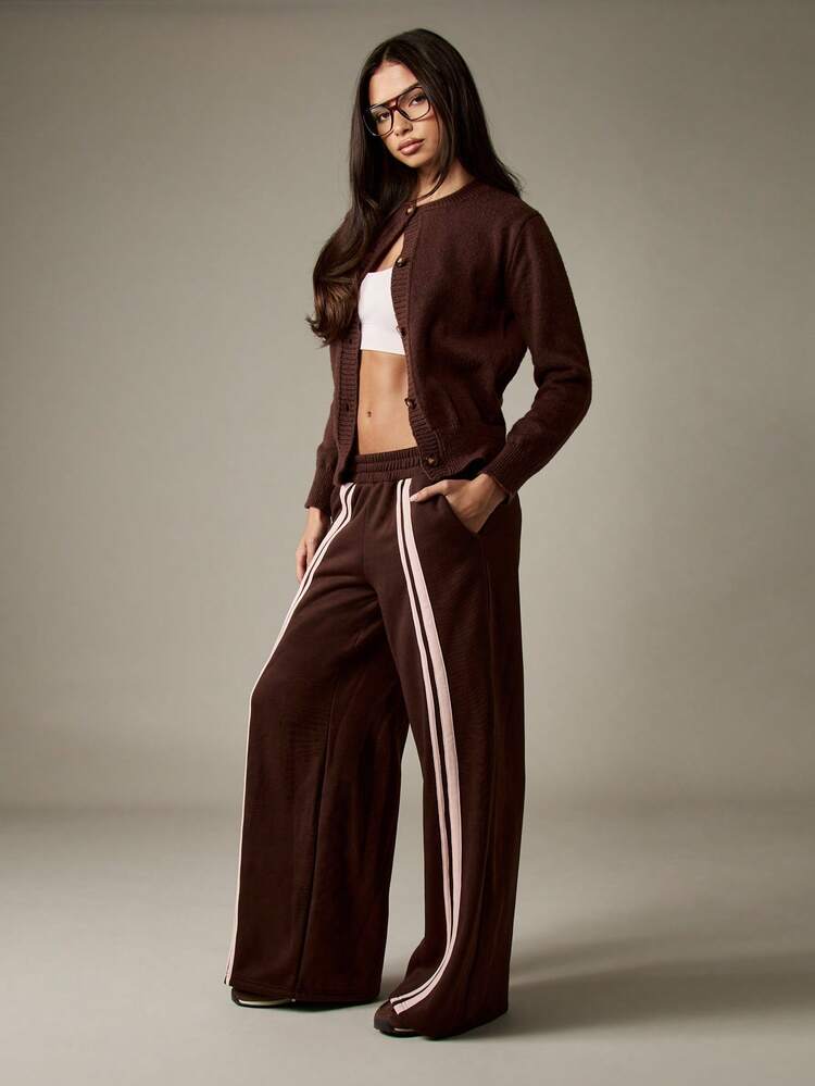 Missguided x Playboy Oversized Wide Leg Jogger Pants With Stripe Detail And Elastic Waistband For Casual Comfort