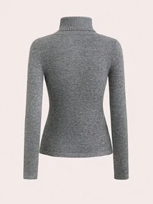 Selianne Pull col roulé ajusté pour femmes, tricot doux et douillet, polyvalent pour l'automne/l'hiver - Gris - Voir 2