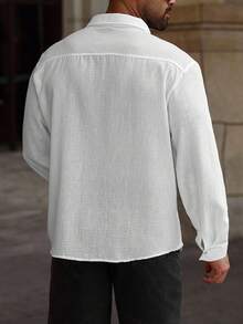 Manfinity CasualCool Plus Size Men Plain Long Sleeve Single-Breasted Casual Dress Shirt, Fall