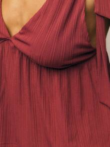 Nöista 女式性感纯色深V领无袖系带短款上衣，夏季 - 紅木色 - 查看 6