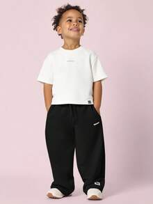 SUMWON 宽腿儿童慢跑裤 男女通用街头休闲抓绒秋冬舒适宽松运动裤