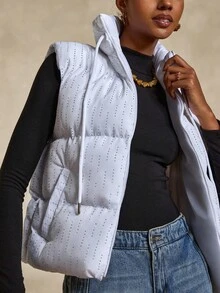Bóhologie Women's Black Sleeveless Puffer Vest With Silver Dot Pattern And Front Zip Closure, Stylish And Warm Outerwear, Waterproof Fabric Vests Outerwear Women Cold Weather - White - View 4