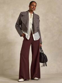 Bóhologie Blazer court en tweed pour femmes avec larges revers et fermeture à double bouton, veste extérieure classique et élégante en tweed pour femmes, veste marron pour femmes, blazers pour femmes, blazer en tweed pour femmes, veste de costume pour femmes - Tabac - Voir 3