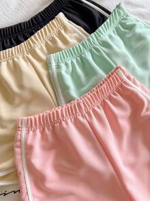 4pcs Tween Girls Casual Street Fashion Simple College Contrast Color Mixed Shorts Set - Multicolor - View 4
