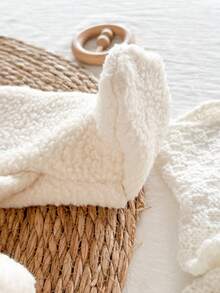 Newborn Baby Outfit, Soft Fleece Sleepwear, Romper With Cute English Embroidery, Long Sleeve Jumpsuit With Footies, And Adorable Bear Ear Hat, 2pcs Set, Casual Homewear For Autumn/Winter Fall - Apricot - View 7