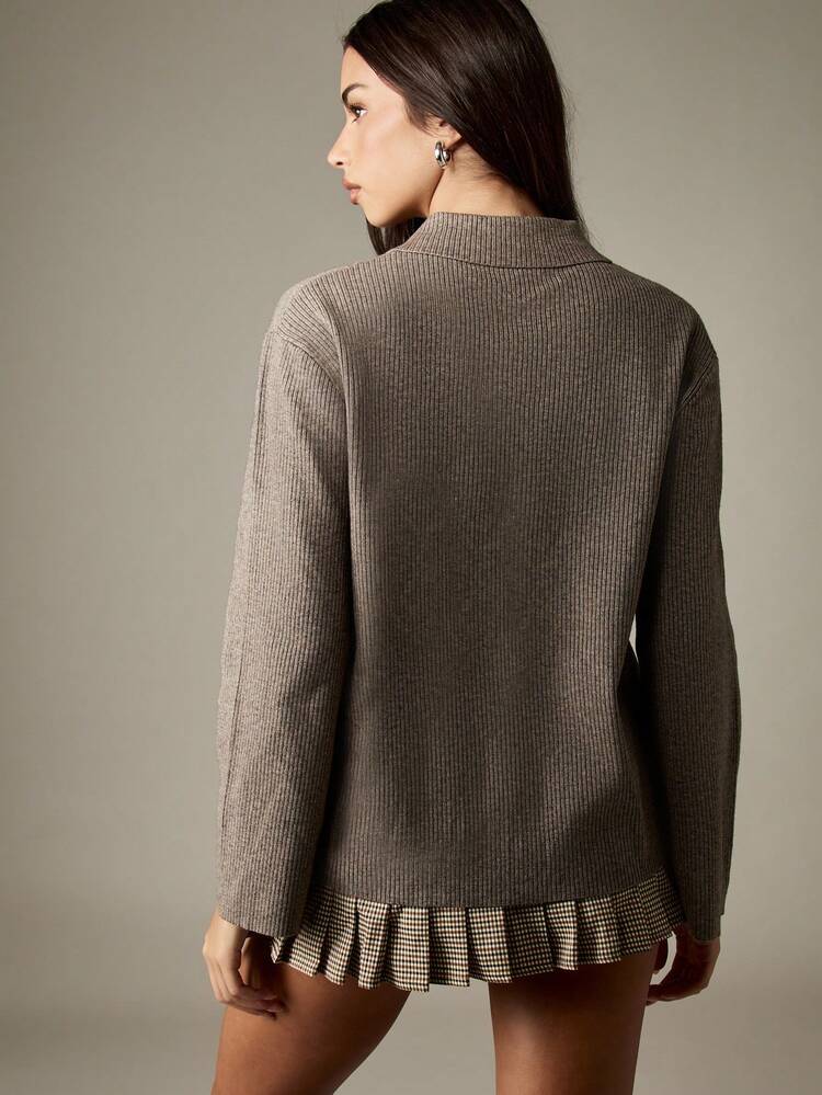 MISSGUIDED Ribbed Knit Polo Top With Button Front And Collared Neckline For Casual Fall Outfits