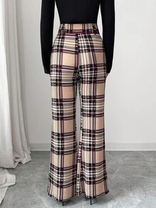 Elenzga 25-30+ High Waist Plaid Straight Leg Elegant Women Pants, Casual Autumn, Christmas