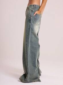 MUSERA 水洗复古牛仔宽松超大款膝盖褶裥牛仔裤，春夏可爱休闲90年代Y2K西部风秋冬纳什维尔派对时尚