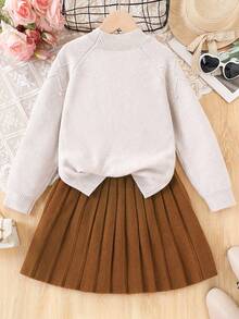 Bộ áo len nơ hoa dễ thương đa năng thời trang mới cho bé gái - Màu be - Xem 2