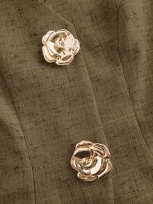 Ellevyn 女式无袖金属玫瑰纽扣衬衫，法式风格，休闲办公装，高端夏季衬衫 - 棕色 - 查看 5