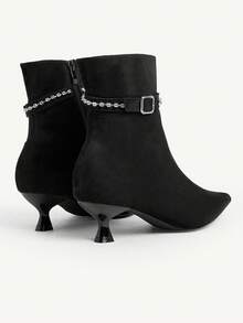CUCCOO CHICEST Giày bốt cao đến bắp chân bằng da lộn màu đen, khóa cài thanh lịch, đính đá thời trang dành cho nữ, đa năng - màu đen - Xem 12