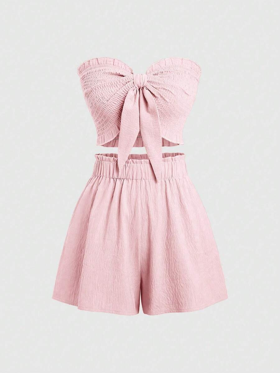 Sweetra 2 Stücke/Set einfarbiges Tube Top und weite Shorts Set