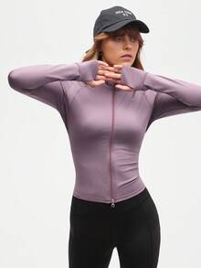 SHEIN Sports 全新多功能高端女士户外瑜伽运动跑步健身运动夹克 - 紫色 - 查看 4