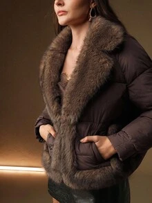 Anewsta Women's Loose Cotton Padded Jacket With Fluffy Long Fur Autumn/Winter Coat