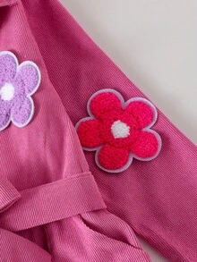 Sparklyn Girls' Fashionable British Style Corduroy Jumpsuit With Floral, Star, Letter Prints, Waist Belt, Pockets, Long Sleeve, Casual Stylish Holiday Outfit Fall Winter