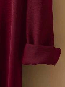 GlowEve 女式褶裥长款纽扣衬衫 - 酒紅色 - 查看 3