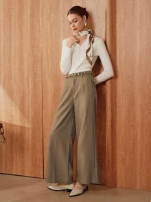 Avenne Women's Casual Solid Color Wide Leg Pants Fall Cloth For Women