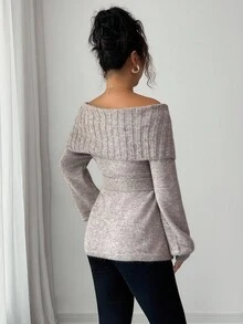 Elenzga Women's Fashion Casual Lantern Sleeve Sweater With Oversized Collar And Tie Waist, Suitable For Christmas, New Year, Thanksgiving Gifts, Autumn/Winter