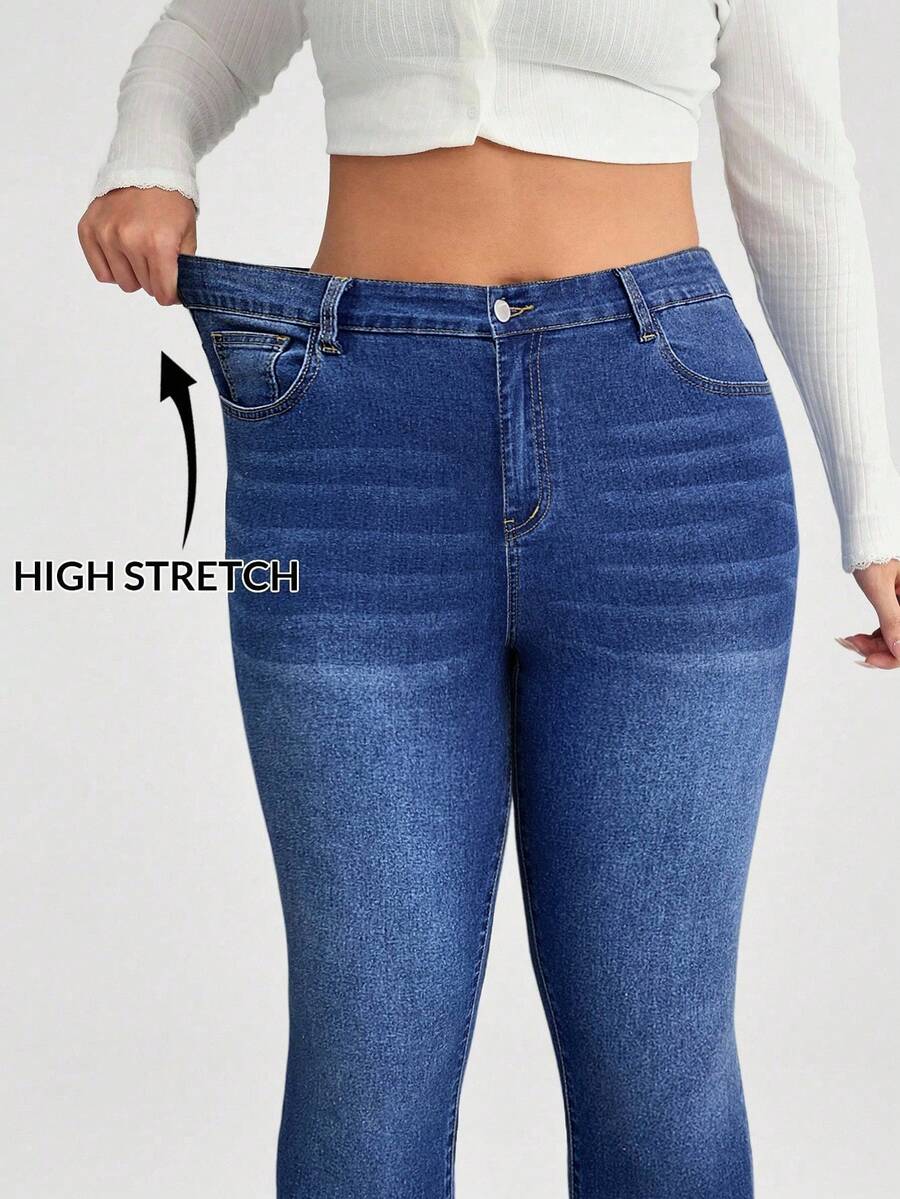 SHEIN BASICS Plus Size Blue Stretch Skinny Jeans/ Summer - Dark Wash - View 1
