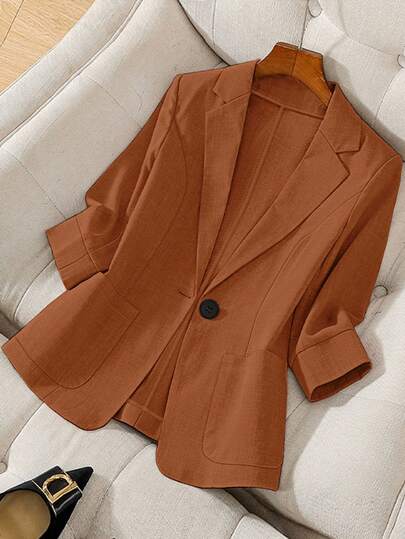Franclia Women's Casual Solid Color Single-Breasted Blazer Jacket For Work, Autumn