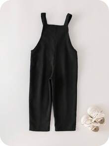 SHEIN Young Boy Solid Pocket Patched Overall Jumpsuit Without Hoodie - Black - View 2