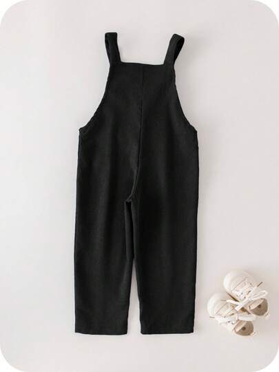 SHEIN 男小童素色口袋貼布背帶連身褲無連帽衫