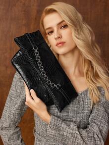 MOTF PREMIUM PU LEATHER SNAKESKIN PATTERN CLUTCHES - Black - View 5