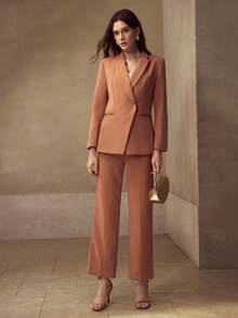 MOTF Classy Pantalones de traje con cierre de cremallera y costura frontal sólida - Marrón Mocha - Ver 1