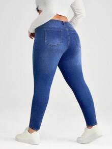 SHEIN BASICS Plus Size Blue Stretch Skinny Jeans/ Summer - Dark Wash - View 2