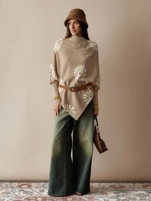Florisole Women's Floral Print Long Sleeve Bohemian Pullover Sweater - Apricot - View 7
