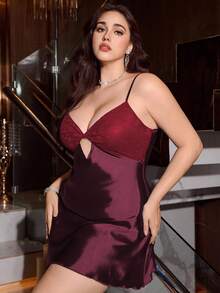 SilkySpell Plus Size Women Blue Seductive Camisole Nightgown Plus Size Satin Sleepwear Plus Size Boudoir Outfits - Red Violet - View 4